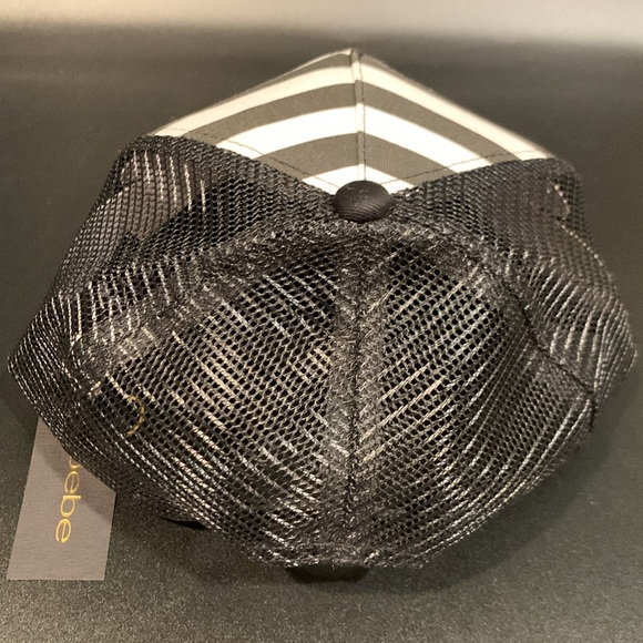 Bebe Black/White Striped Hat with Rhinestone Logo Embellished Baseball Cap - Picture 6 of 10